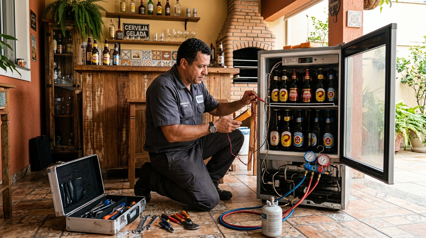 Recarga de gás refrigerante em cervejeira em atendimento em Nova Cidade, Aparecida de Goiânia‑GO