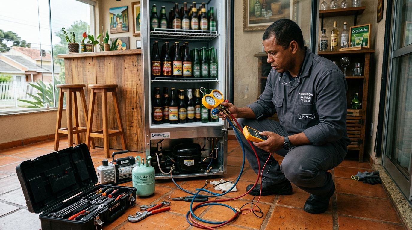 Técnico de conserto de cervejeira em residência em Nova Cidade, Aparecida de Goiânia‑GO