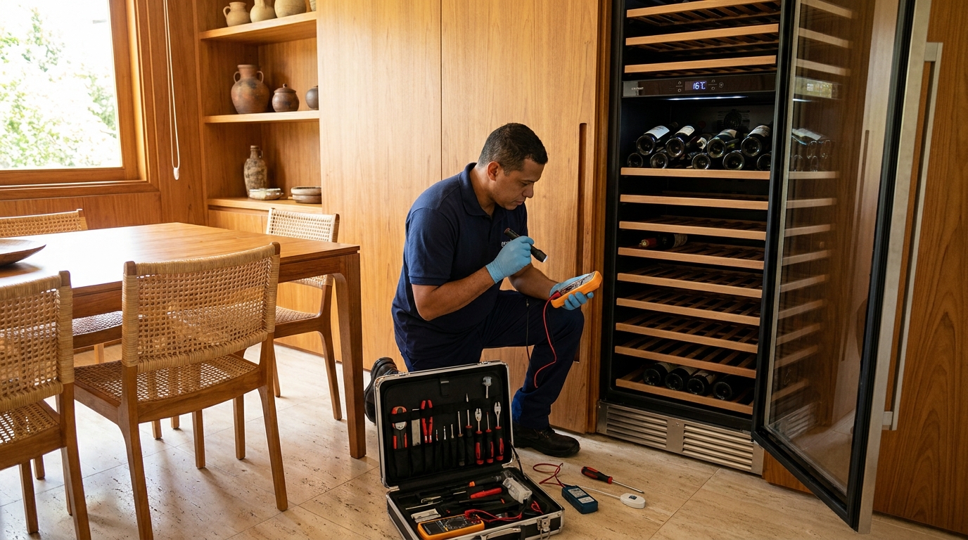 Troca de termostato de adega climatizada em atendimento técnico no Setor Central, Aparecida de Goiânia‑GO